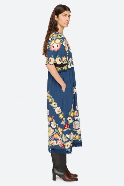 Wilhelminia Embroidered S/SLV Midi Dress