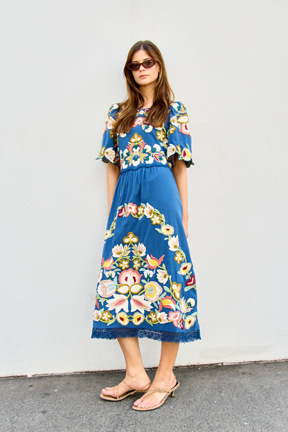 Wilhelminia Embroidered S/SLV Midi Dress