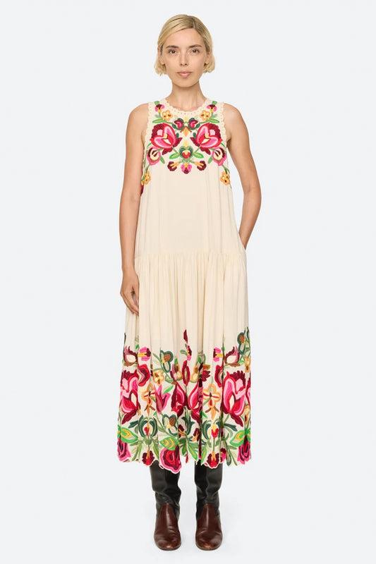 Wilhelminia Embroidered Sleeveless Midi Dress