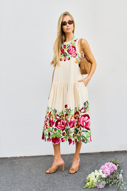 Wilhelminia Embroidered Sleeveless Midi Dress