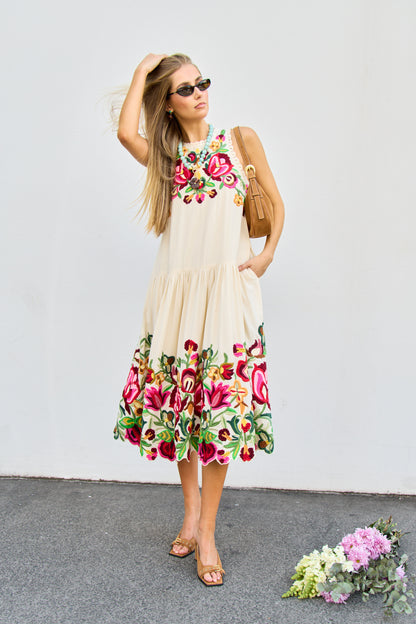 Wilhelminia Embroidered Sleeveless Midi Dress