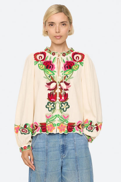 Wilhelminia Embroidered Tie Neck Top