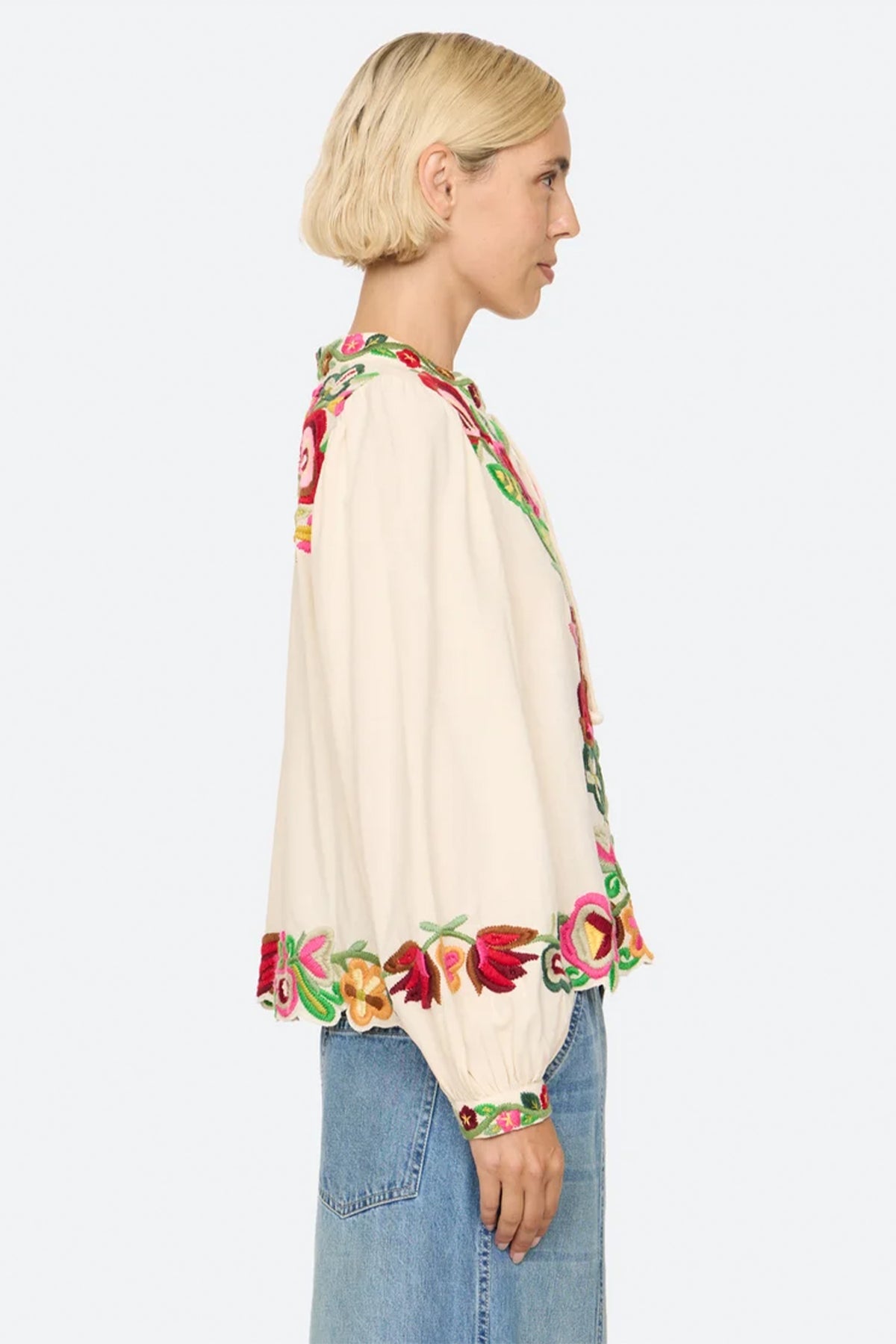 Wilhelminia Embroidered Tie Neck Top