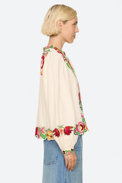 Wilhelminia Embroidered Tie Neck Top