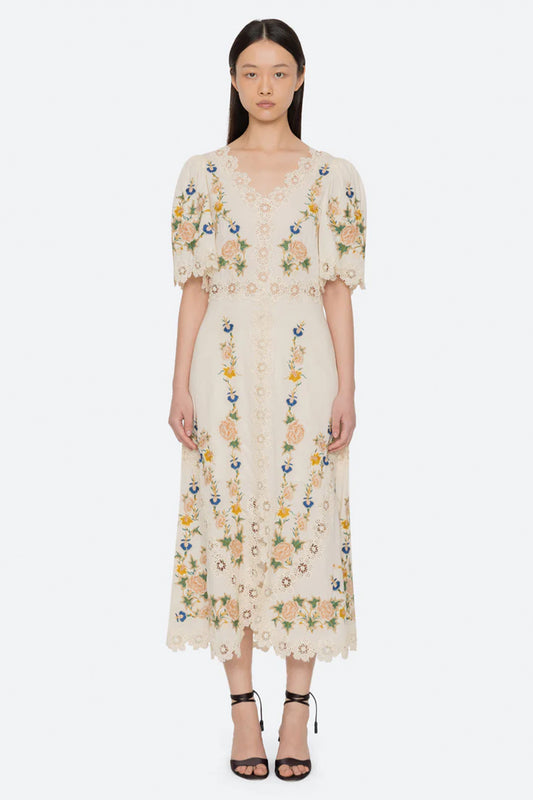 Adonna Emb S/Slv Midi Dress