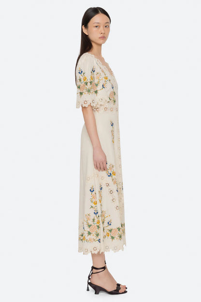 Adonna Emb S/Slv Midi Dress