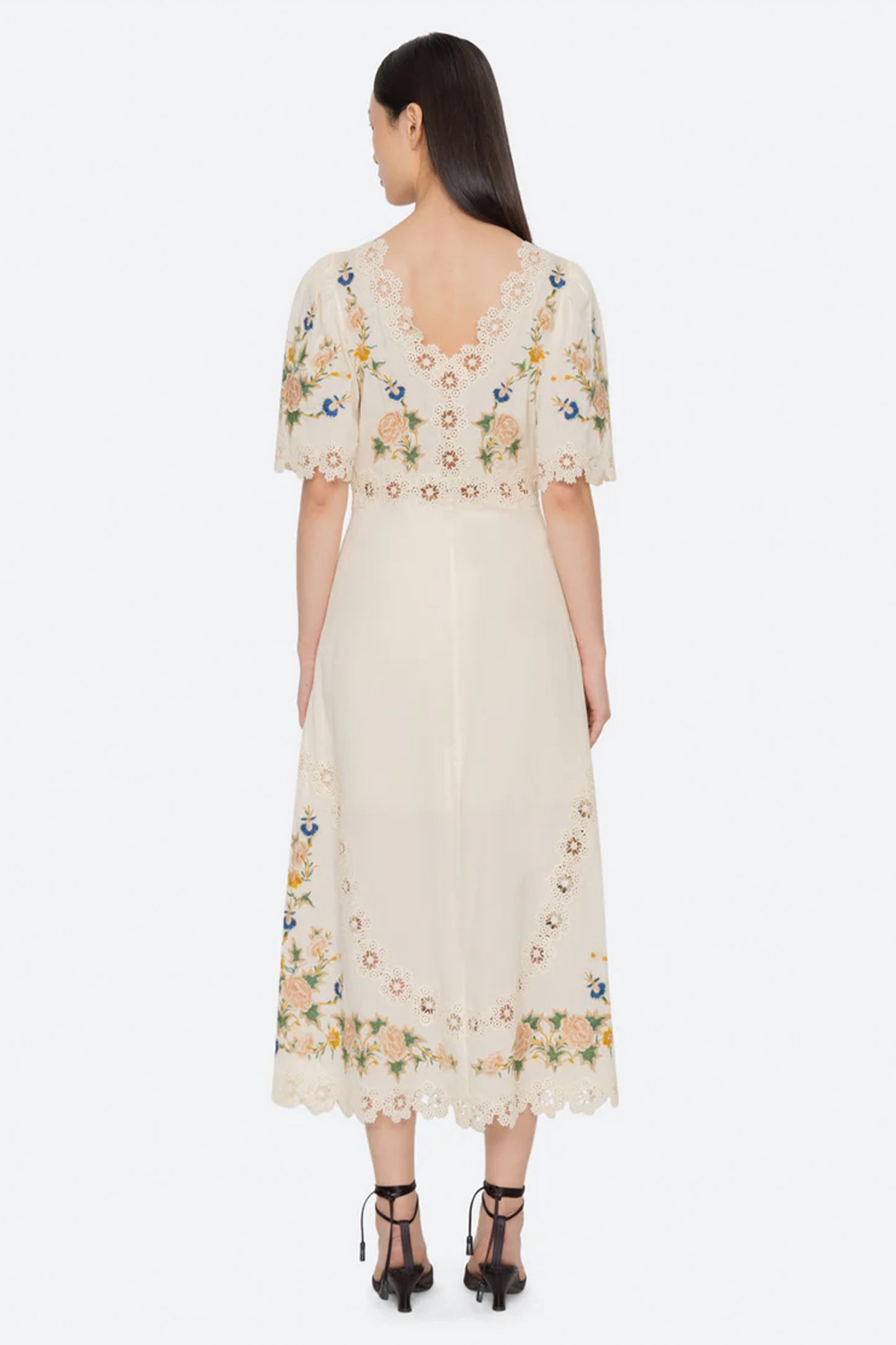 Adonna Emb S/Slv Midi Dress