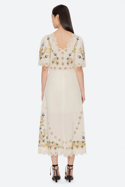 Adonna Emb S/Slv Midi Dress