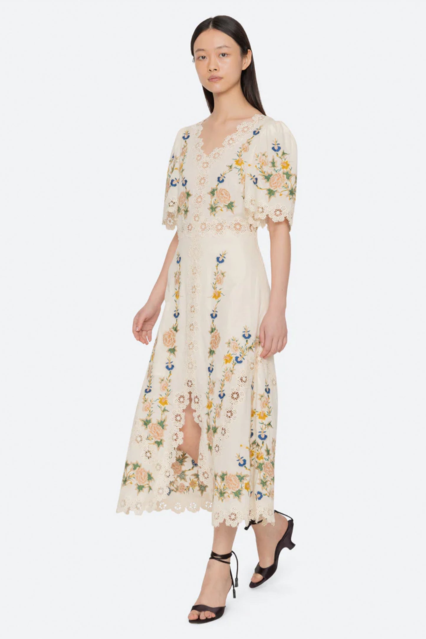 Adonna Emb S/Slv Midi Dress