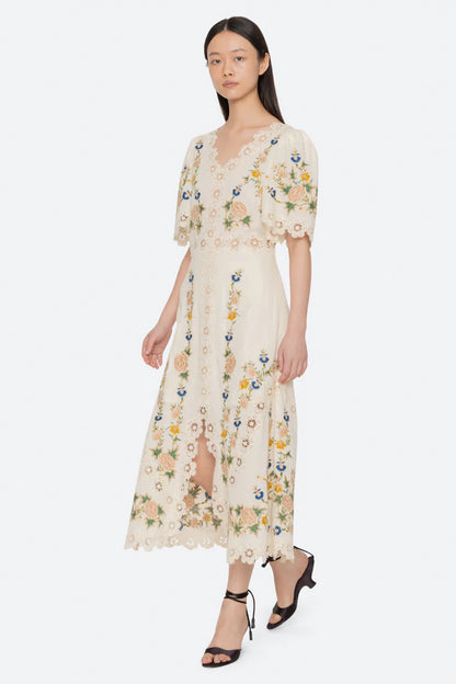 Adonna Emb S/Slv Midi Dress