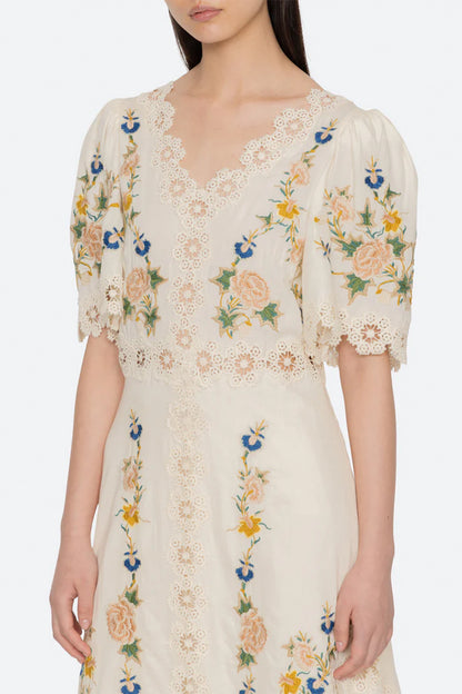 Adonna Emb S/Slv Midi Dress