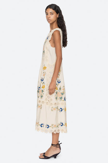 Adonna Emb Slvless Midi Dress