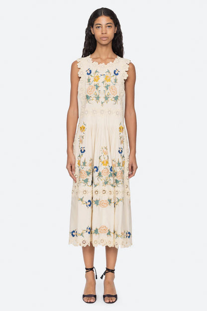 Adonna Emb Slvless Midi Dress