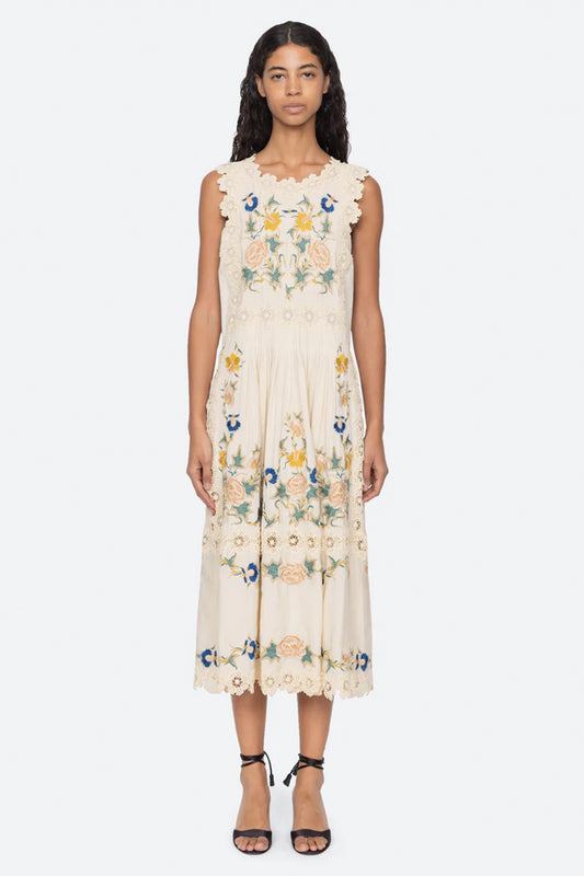 Adonna Emb Slvless Midi Dress