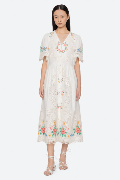 Astrid Embroidery S/Slv Midi Dress