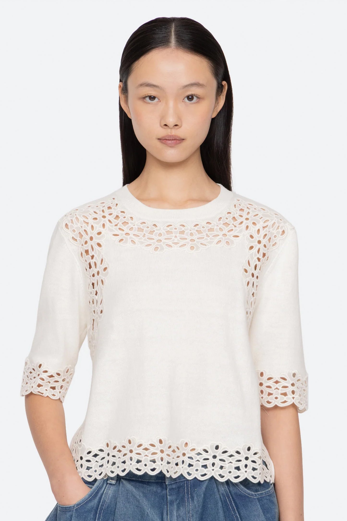 Leila Eyelet S/Slv Sweater