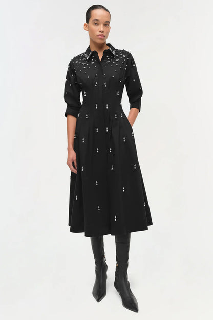 Jazz Embellished Pintuck Midi Dress