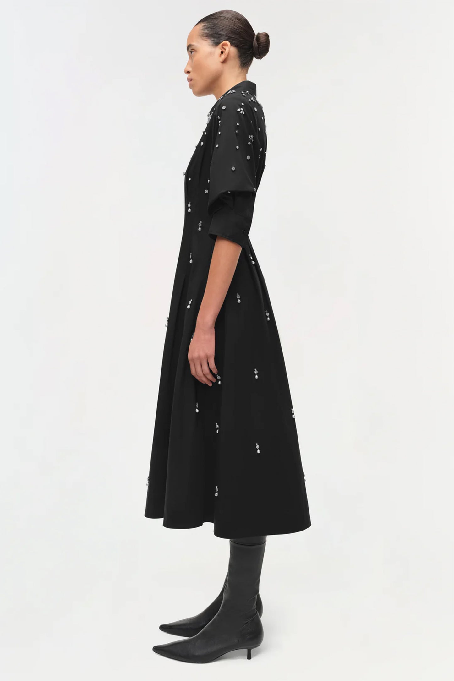 Jazz Embellished Pintuck Midi Dress