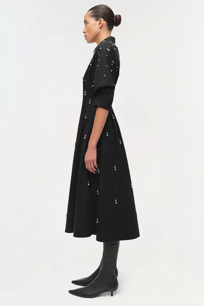 Jazz Embellished Pintuck Midi Dress