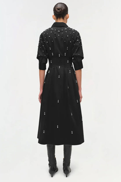 Jazz Embellished Pintuck Midi Dress