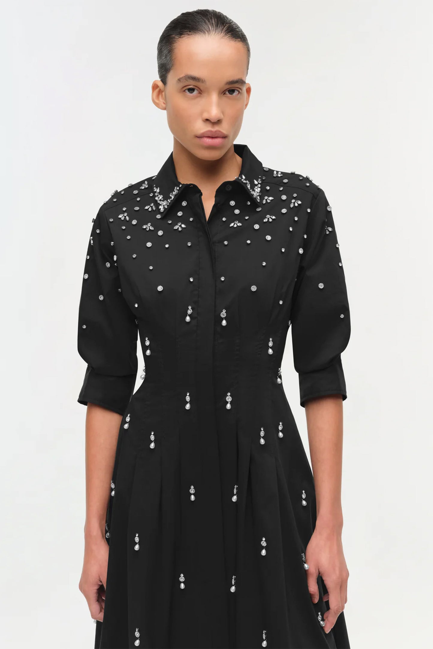 Jazz Embellished Pintuck Midi Dress