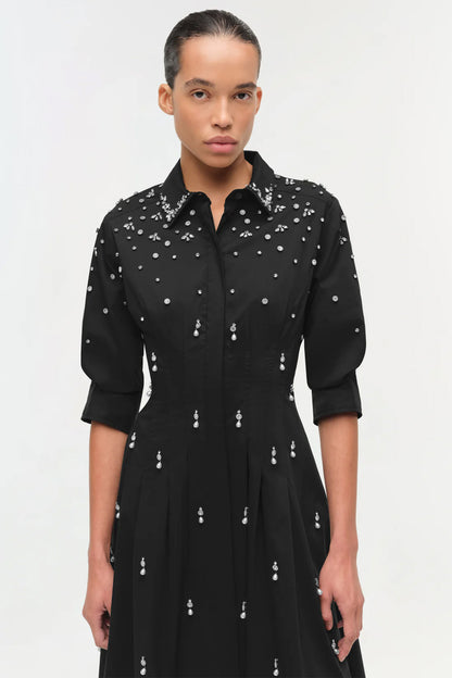 Jazz Embellished Pintuck Midi Dress