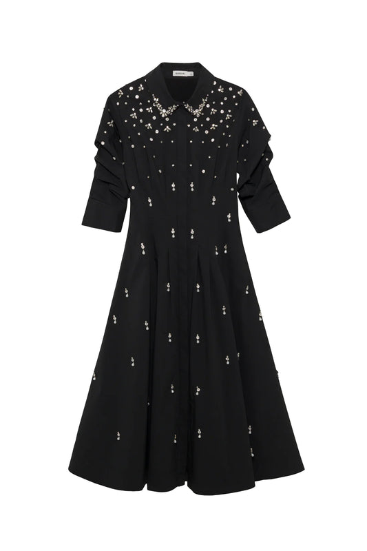 Jazz Embellished Pintuck Midi Dress