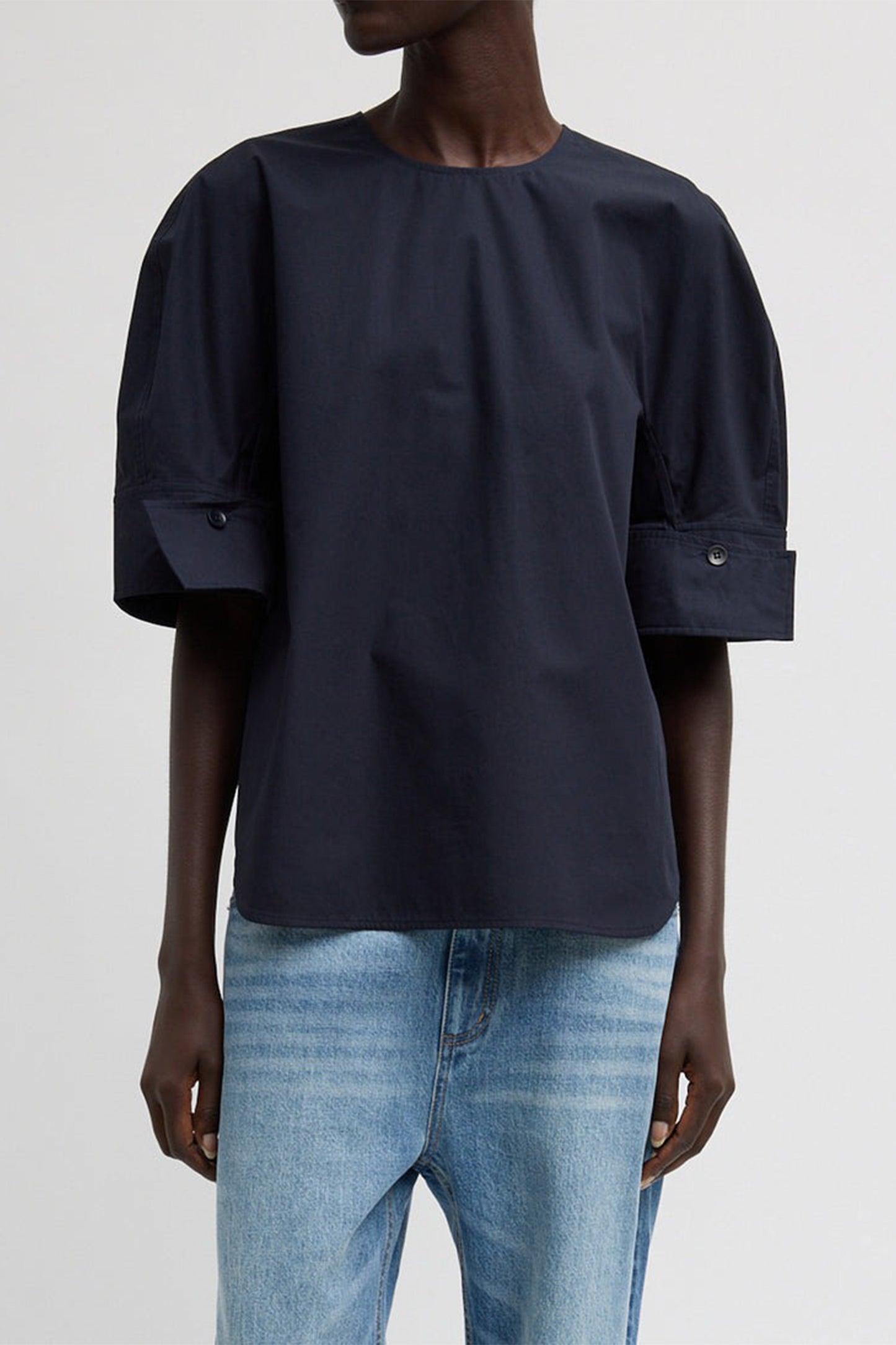 Eco Poplin Reverse Sleeve Top