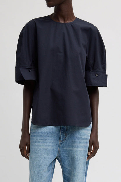 Eco Poplin Reverse Sleeve Top