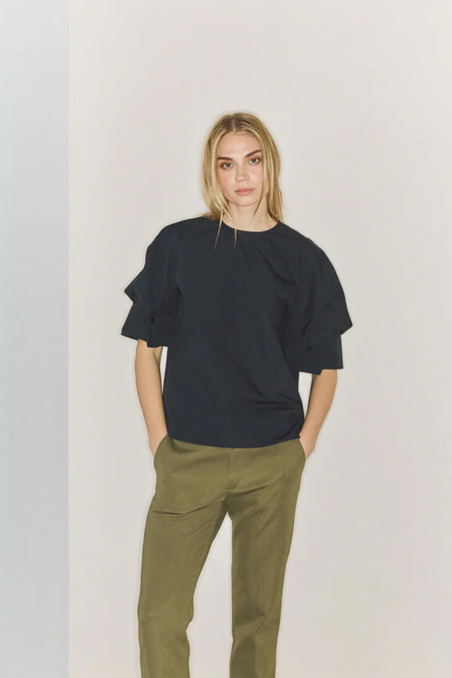 Eco Poplin Reverse Sleeve Top