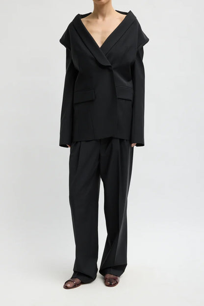 Recycled Tropical Wool Tuxedo Zip Blazer