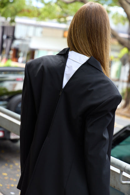 Recycled Tropical Wool Tuxedo Zip Blazer