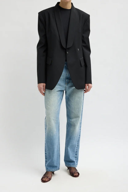 Recycled Tropical Wool Tuxedo Zip Blazer
