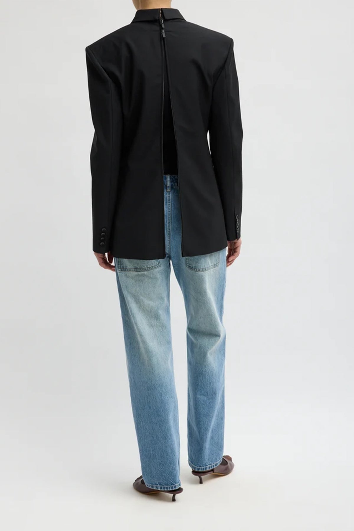Recycled Tropical Wool Tuxedo Zip Blazer