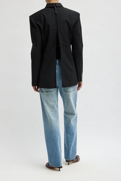 Recycled Tropical Wool Tuxedo Zip Blazer