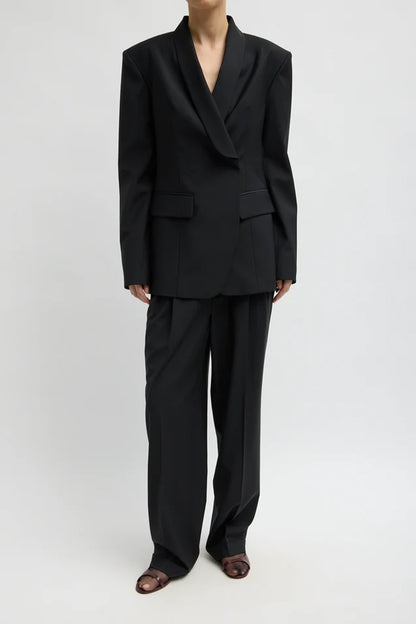 Recycled Tropical Wool Tuxedo Zip Blazer