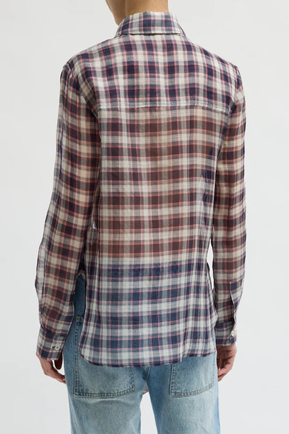 Silk Cotton Plaid Blouse with Removable Tie