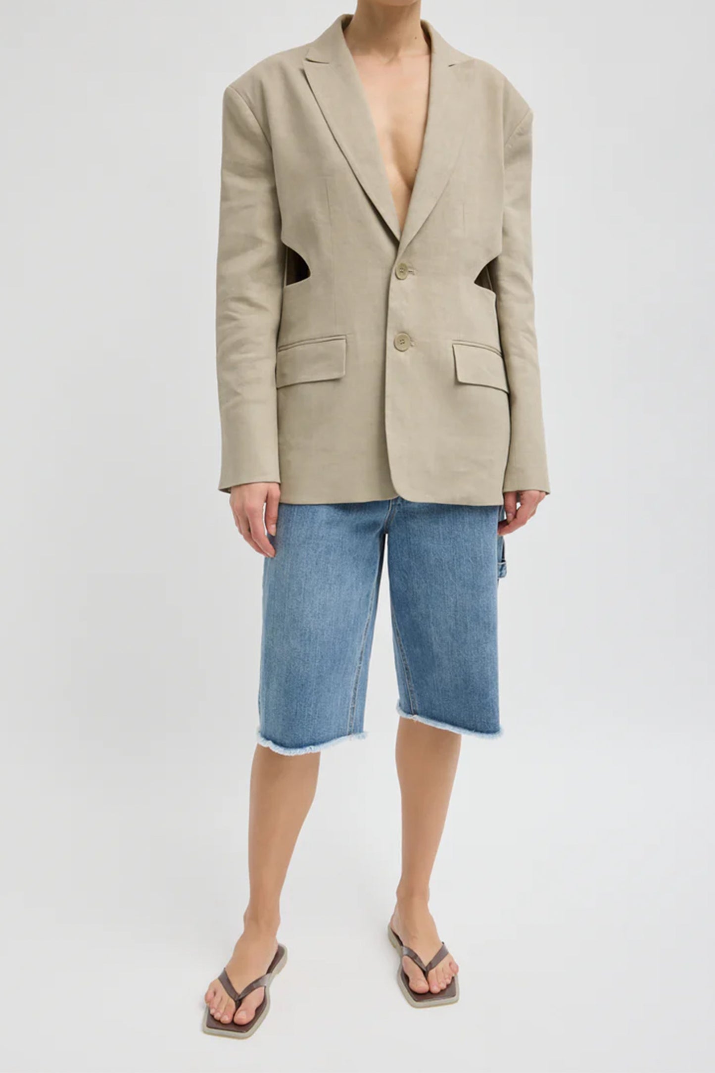 Stretch Linen Viscose Side Cut Blazer