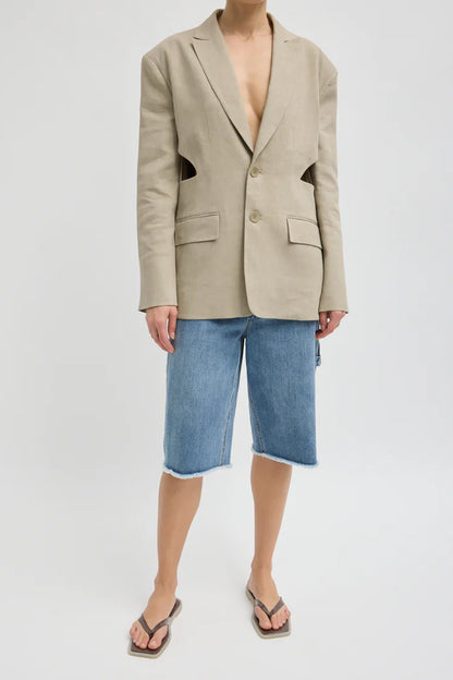 Stretch Linen Viscose Side Cut Blazer