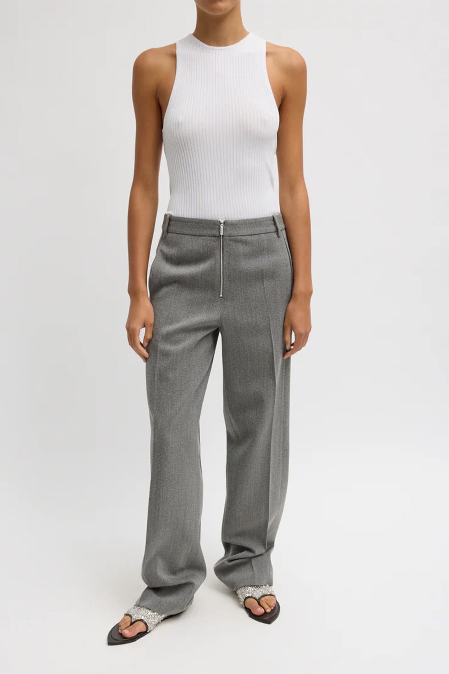 Structured Wool Zip Front Trouser