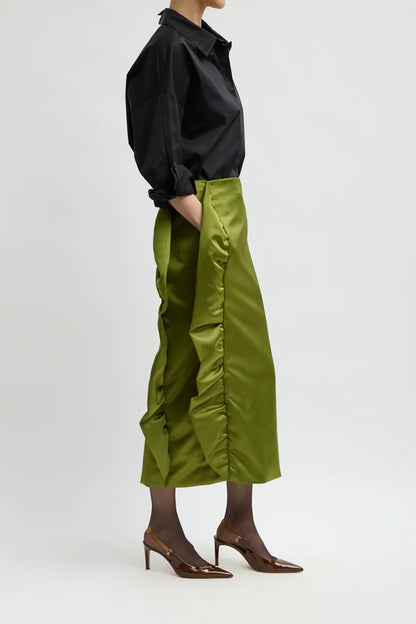 Tech Satin Side Ruffle Skirt