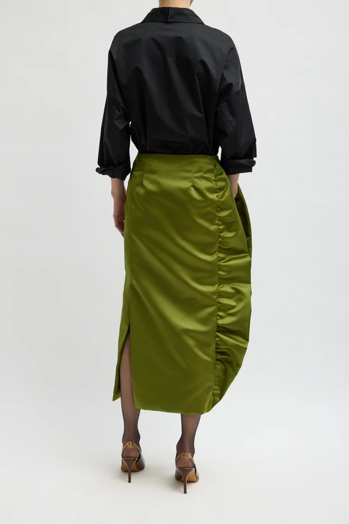 Tech Satin Side Ruffle Skirt