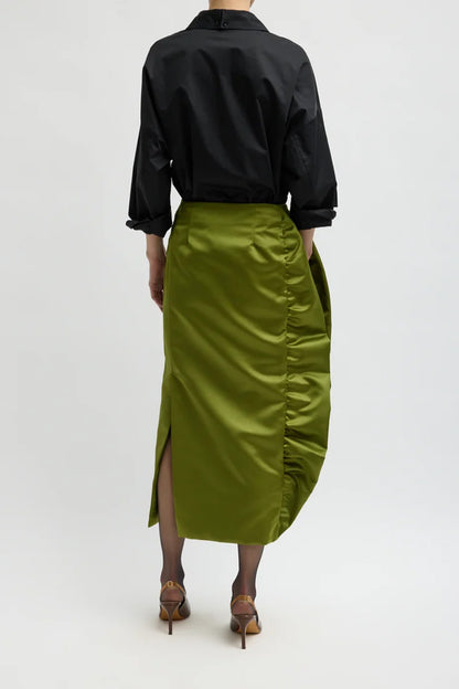 Tech Satin Side Ruffle Skirt