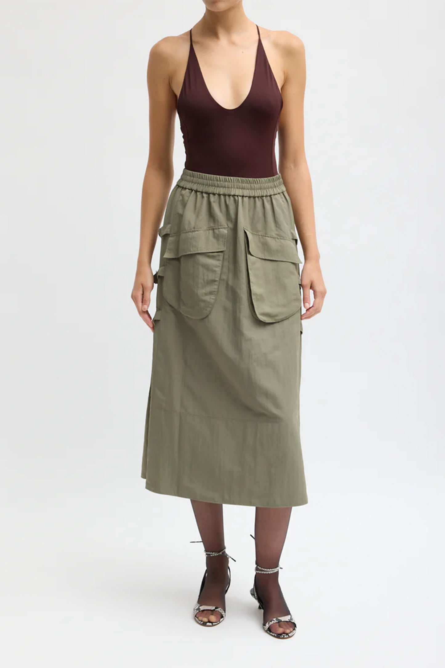 Techy Twill Pull On Midi Skirt