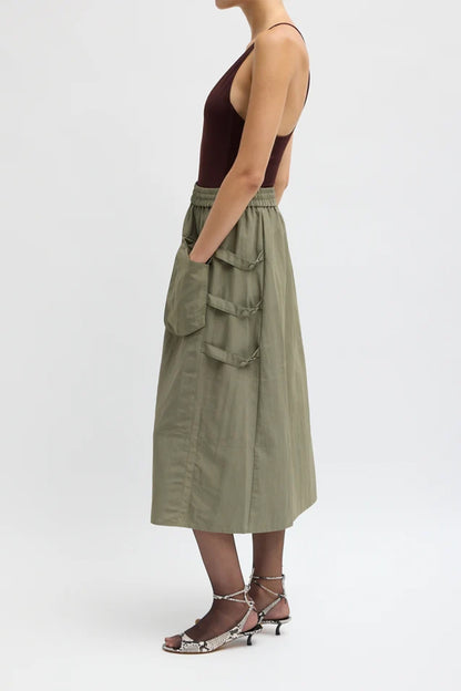 Techy Twill Pull On Midi Skirt