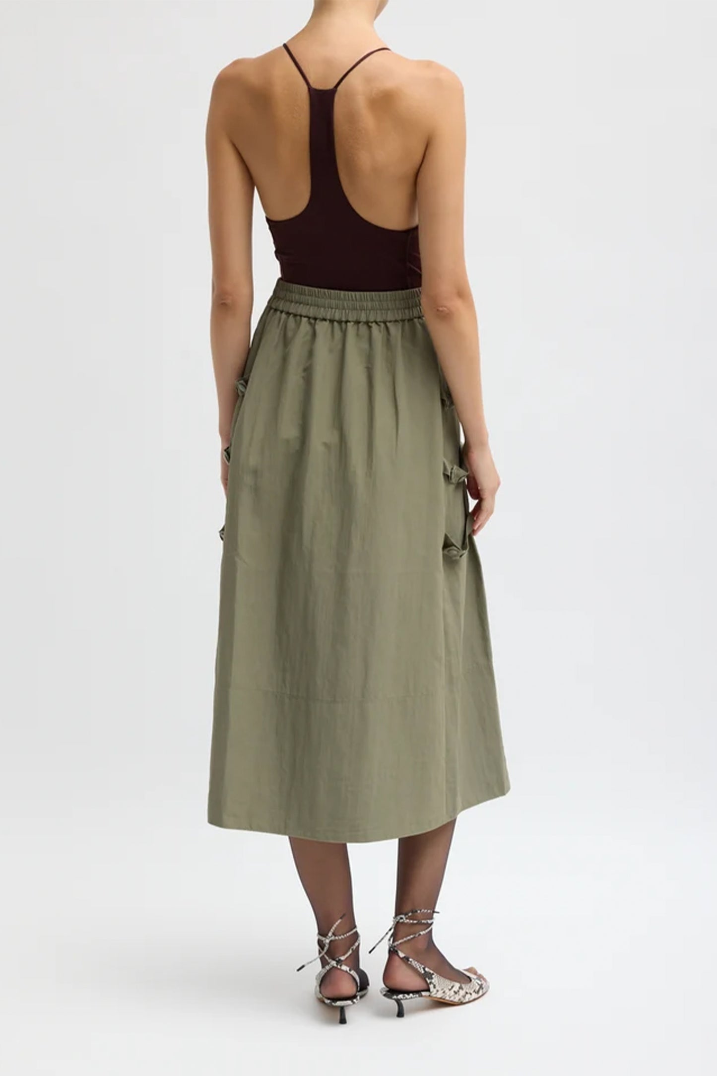 Techy Twill Pull On Midi Skirt