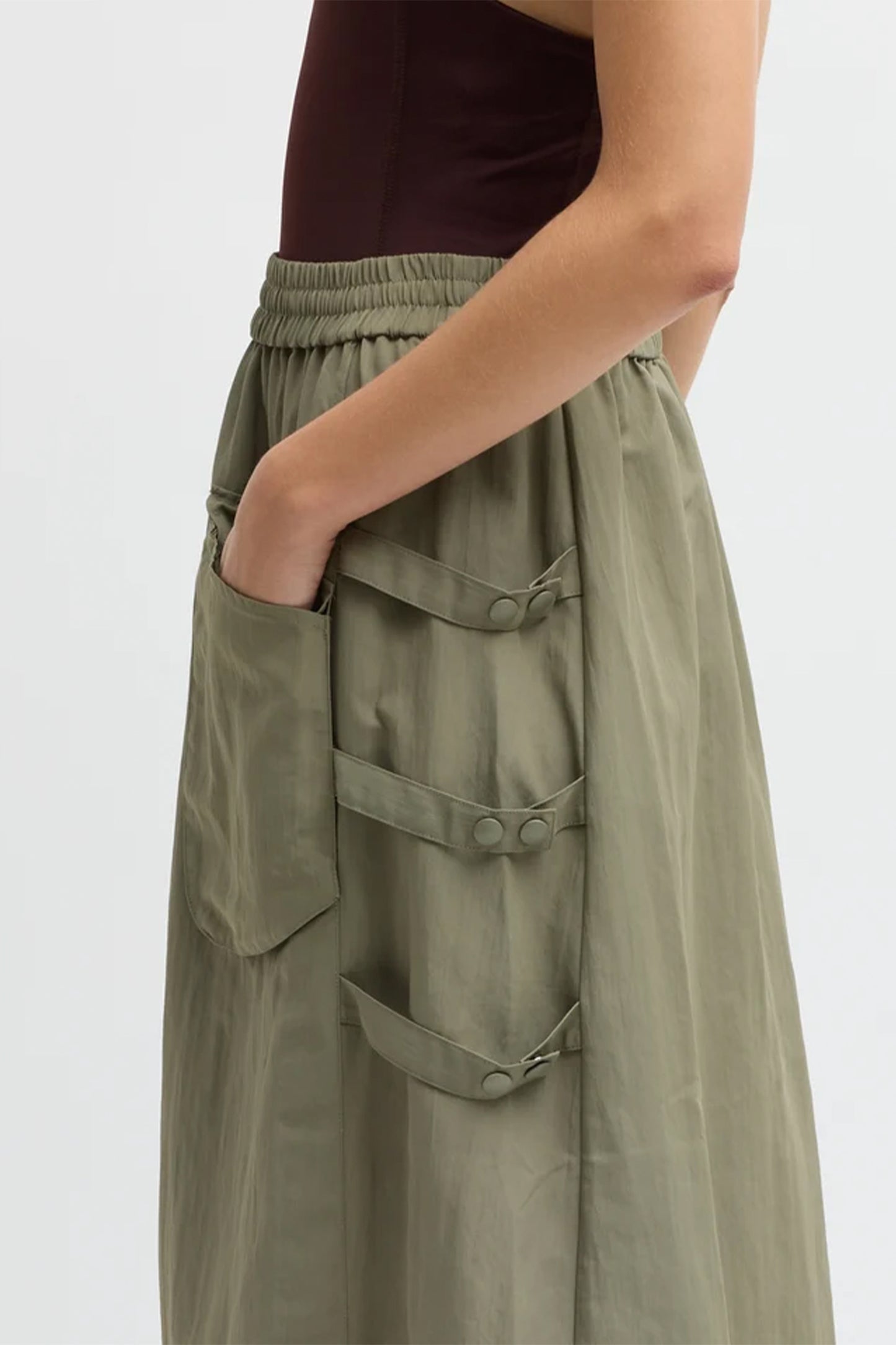 Techy Twill Pull On Midi Skirt