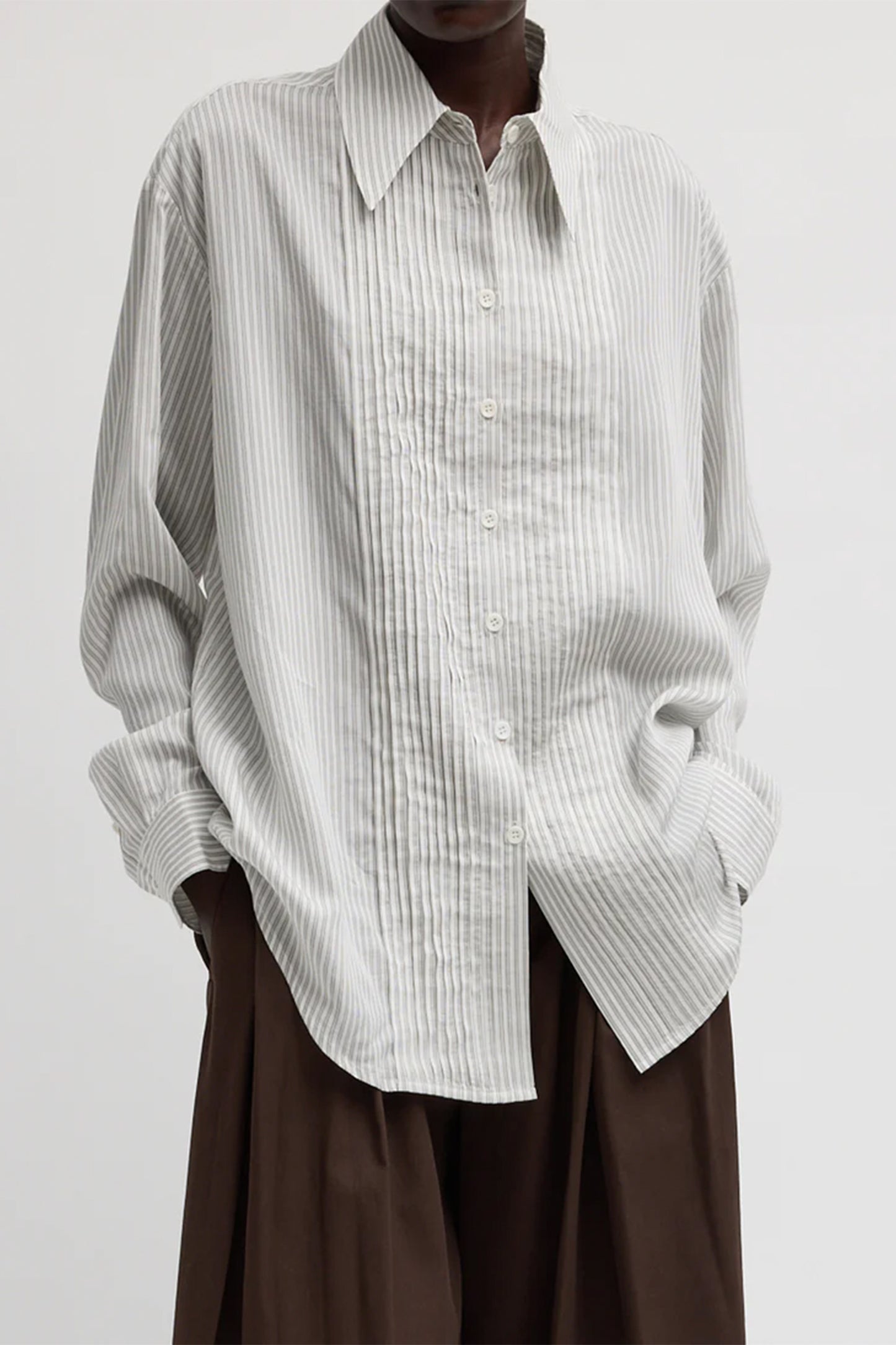 Ultra Light Silk Tencel Striped Pintuck Shirt
