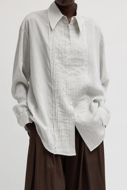Ultra Light Silk Tencel Striped Pintuck Shirt