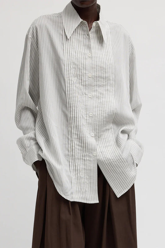 Ultra Light Silk Tencel Striped Pintuck Shirt